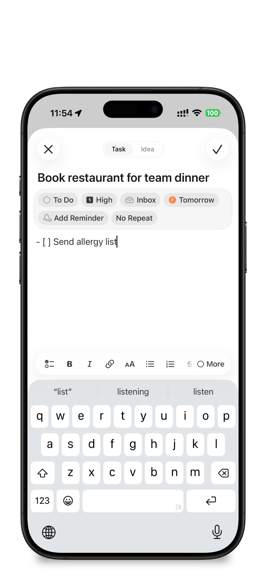 Capture a task in Orion Tasks
